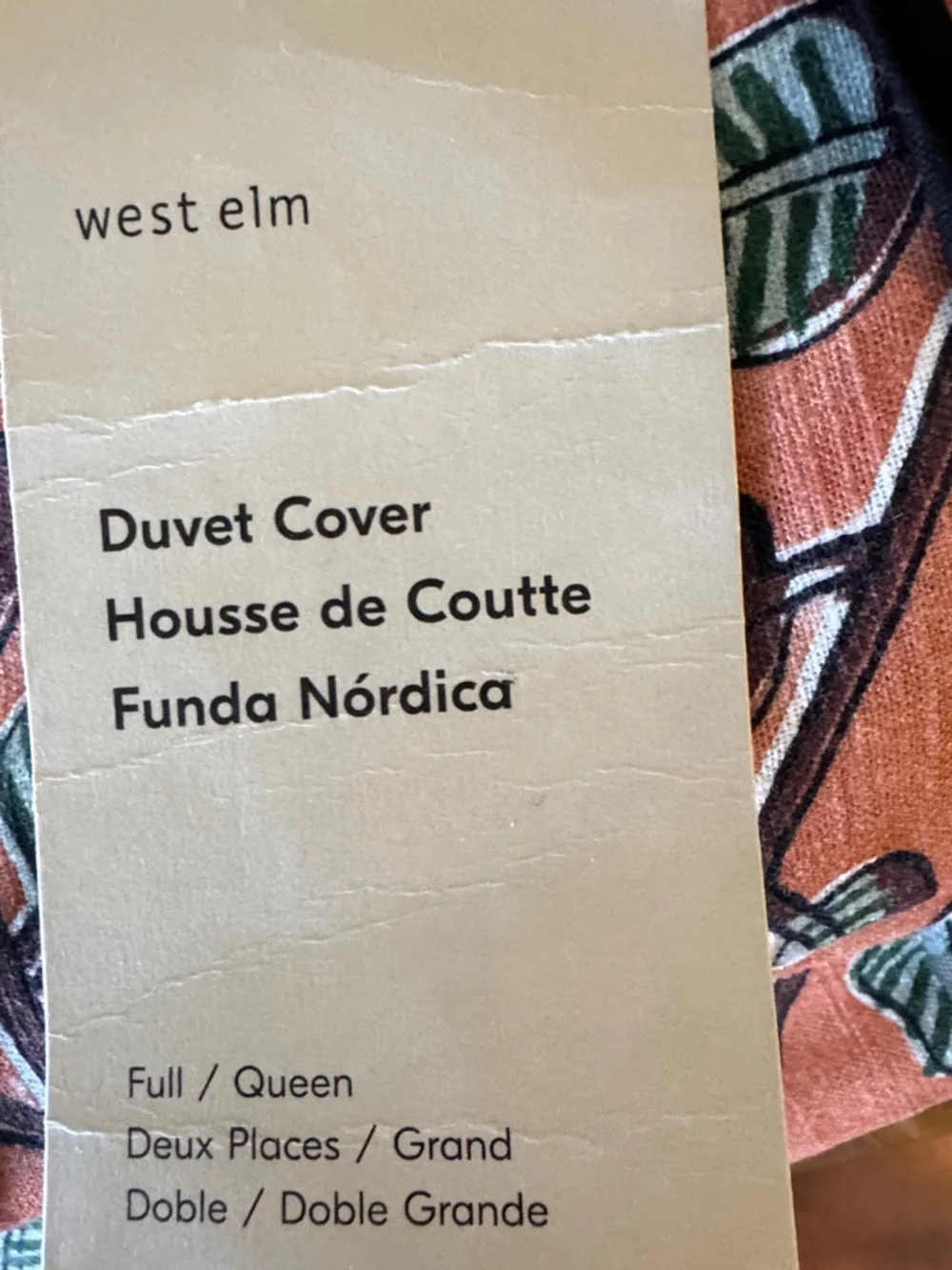 West Elm Rust Floral Duvet Cover with Green Leaves